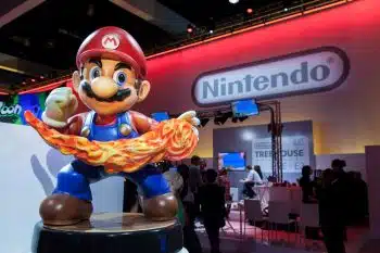 Mario statue inside a nintendo building