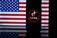 TikTok logo with ban icon in background of USA flag